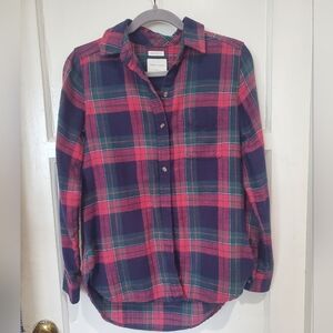 American Eagle Outfitters Red and Blue Casual Button Down Shirt